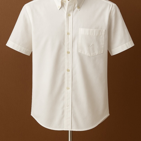 Nautica Men's Cream Short Sleeve Button Down Shirt - Picture 1 of 3